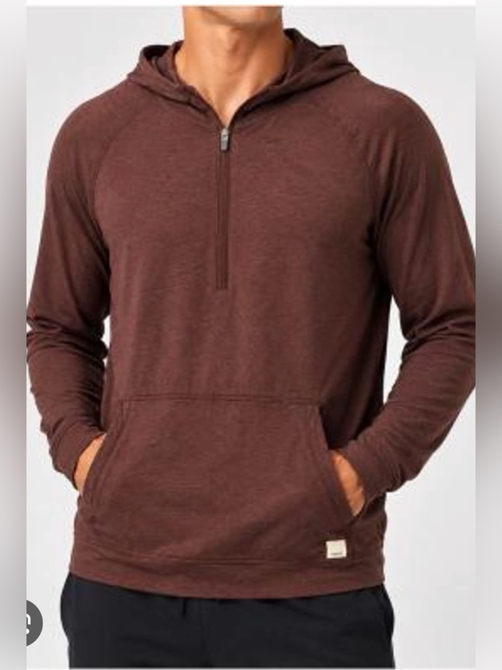 Vuori Ponto Performance Half Zip Hoodie Men L Brown DreamKnit Pullover